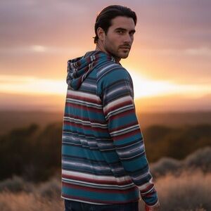 Rock & Roll Denim Multi Colored Turquoise Lightweight Hoodie Men’s Size - XL